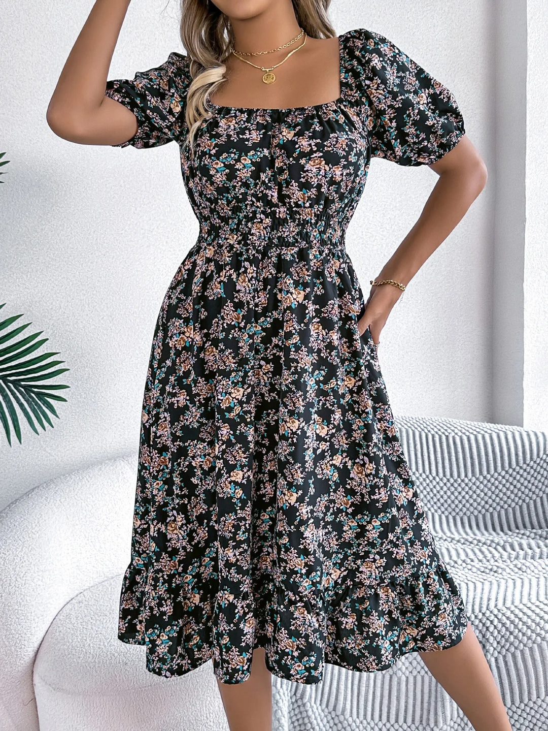 Sophie Paris® | Robe mi-longue de plage à imprimé floral 3D