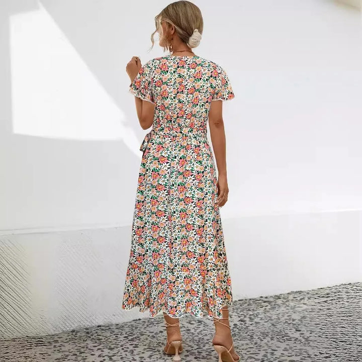 Sophie Paris® | Robe mi-longue fleurie à col V