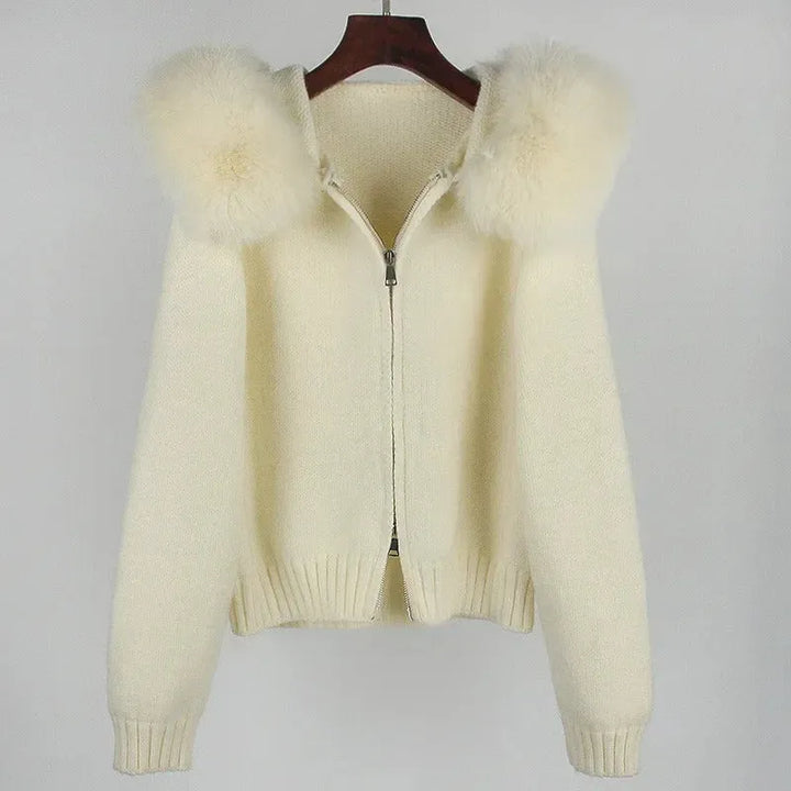 Capucine® | Gilet en Laine avec Capuche en Fausse Fourrure